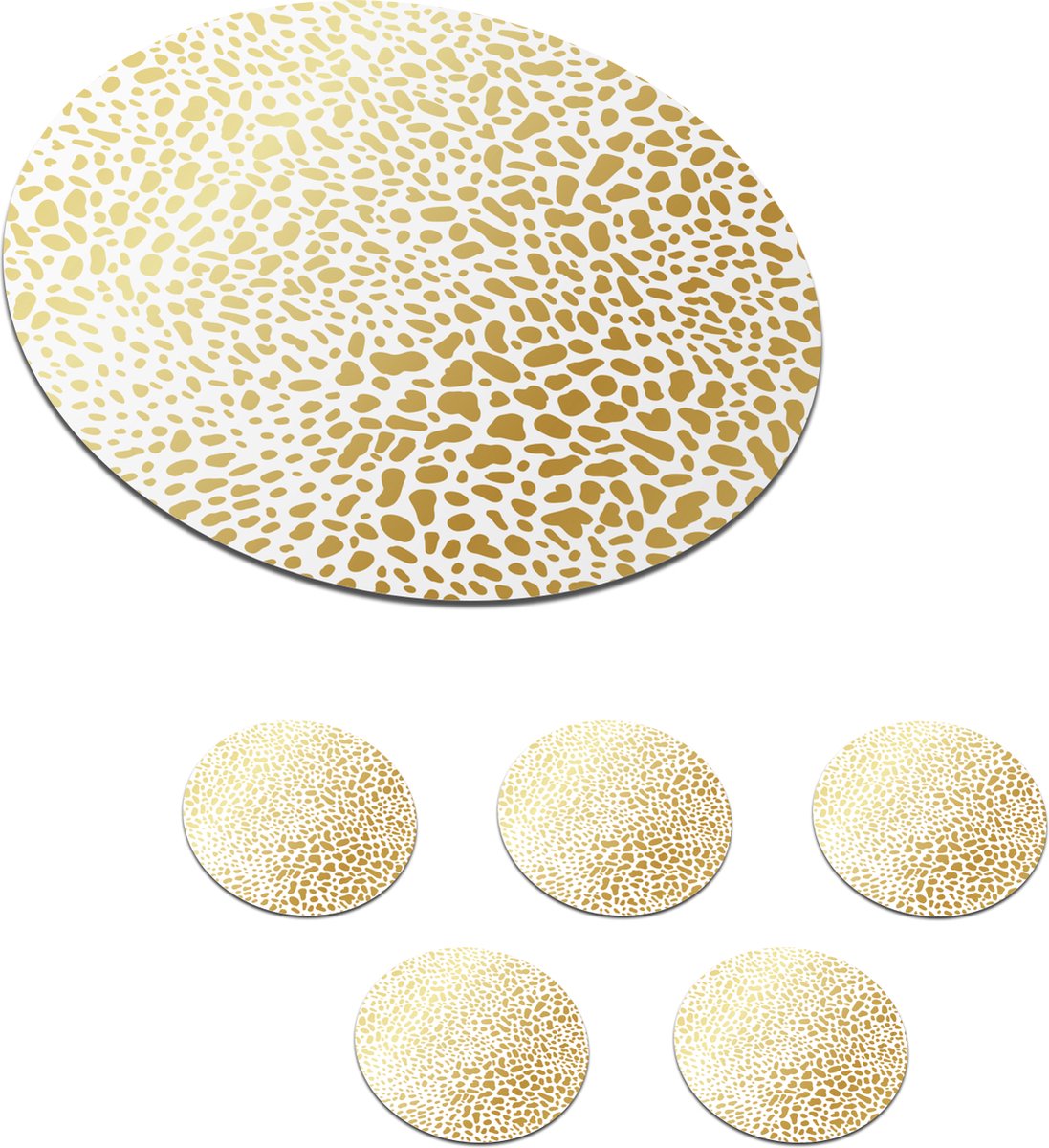Onderzetters voor glazen - Rond - Panterprint - Goud - Wit - 10x10 cm - Glasonderzetters - 6 stuks