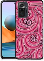 Smartphone Hoesje Xiaomi Redmi Note 10 Pro Back Case TPU Siliconen Hoesje met Zwarte rand Swirl Pink