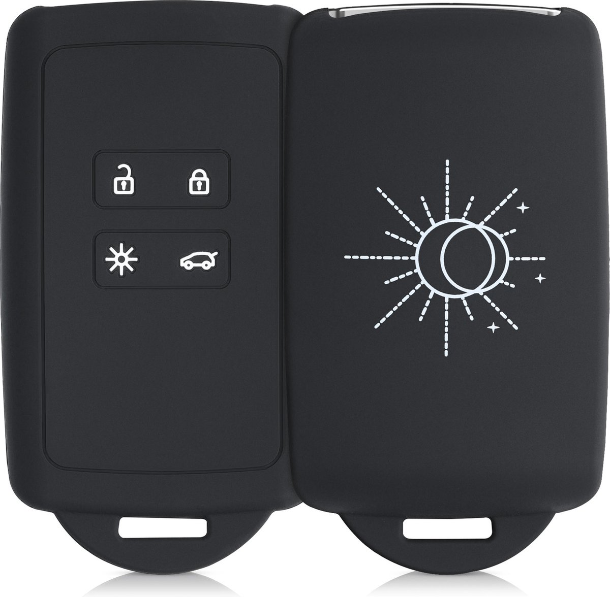 kwmobile autosleutelhoes geschikt voor Renault 4-knops Smartkey (Keyless Go) -Siliconenhoes in wit / zwart - Sleutelcover