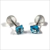 Aramat jewels ® - Zirkonia zweerknopjes vierkant 4mm oorbellen zee blauw chirurgisch staal