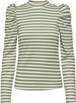 Jacqueline de Yong T-shirt Jdytonsy L/s Puff Sleeve Top Jrs 15217180 Basil/stripe Dames Maat - L