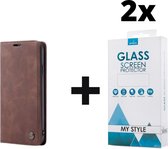 CaseMe Bookcase Pasjeshouder Hoesje iPhone SE (2020) Bruin - 2x Gratis Screen Protector - Telefoonhoesje - Smartphonehoesje