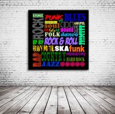 Pop Art Music Styles Poster in lijst - 90 x 90 cm en 2 cm dik - Fotopapier Mat 180 gr Framed - Popart Wanddecoratie inclusief lijst