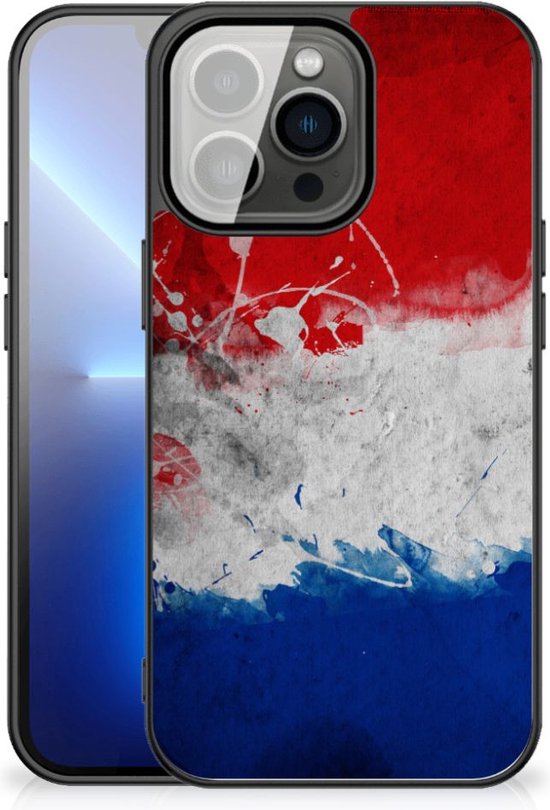 Mobiel TPU Hard Case iPhone 13 Pro Max Telefoon Hoesje met Zwarte rand Nederlandse Vlag