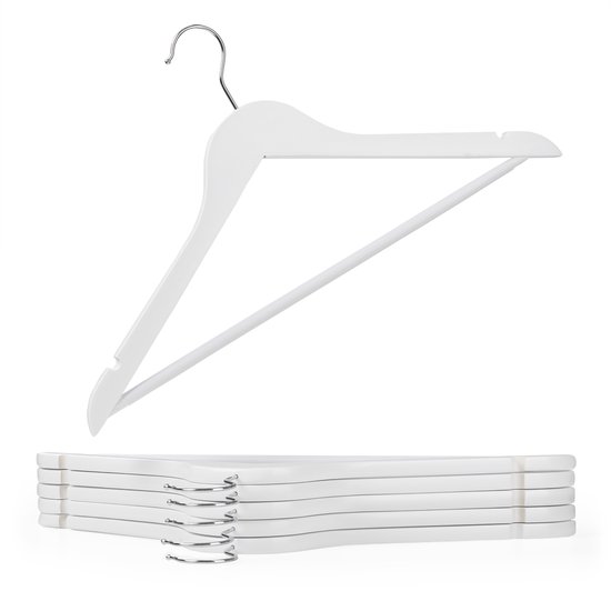 12x houten kledinghangers, met inkepingen, met rubberen broeklat, antislip, stevig, kleerhangers, wit 12x houten kledinghangers, met inkepingen, met rubberen broeklat, antislip, stevig, kleerhangers, wit