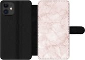 Bookcase Geschikt voor iPhone 12 Pro telefoonhoesje - Marmer print - Rosé - Chic - Met vakjes - Wallet case met magneetsluiting