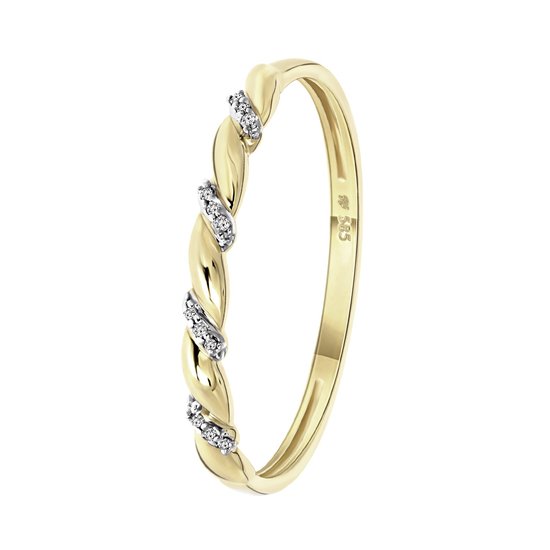 Lucardi Dames Ring met 12 diamanten 0,015ct slag. - Ring - Cadeau - 14 Karaat Goud - Geelgoud