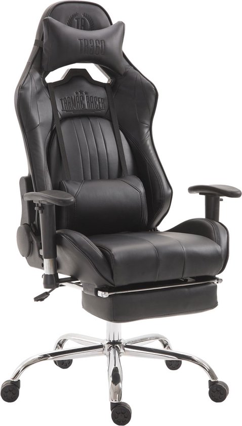 Chaise de bureau Racing Gaming Kerimaki simili cuir avec repose-pieds, Zwart/ Grijs