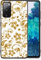 Back Cover Siliconen Hoesje Samsung Galaxy S20 FE Telefoonhoesje met Zwarte rand Gouden Bloemen