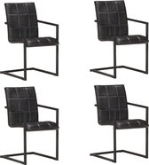 Decoways - Eetkamerstoelen 4 st echt leer zwart