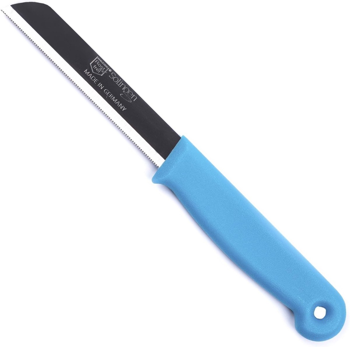 Solingen Kartelmes – Tomatenmes met Kartel – RVS – 18,5 cm met Blade Cover – Blauw / Turquoise