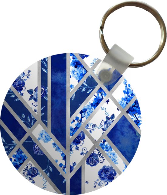 Sleutelhanger - Delfts blauw - Patroon - Abstract - Plastic - Rond - Uitdeelcadeautjes