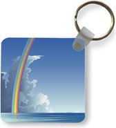 Sleutelhanger - Uitdeelcadeautjes - Een illustratie van een regenboog boven de zee - Plastic