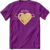 Valentijn Goud Hart T-Shirt | Grappig Valentijnsdag Cadeautje voor Hem en Haar | Dames - Heren - Unisex | Kleding Cadeau | - Paars - XL