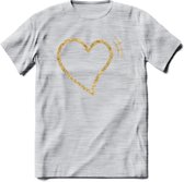 Valentijn Goud Hart T-Shirt | Grappig Valentijnsdag Cadeautje voor Hem en Haar | Dames - Heren - Unisex | Kleding Cadeau | - Licht Grijs - Gemaleerd - XL