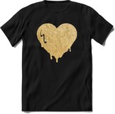 Valentijn Goud Hart T-Shirt | Grappig Valentijnsdag Cadeautje voor Hem en Haar | Dames - Heren - Unisex | Kleding Cadeau | - Zwart - S