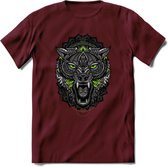 Wolf - Dieren Mandala T-Shirt | Groen | Grappig Verjaardag Zentangle Dierenkop Cadeau Shirt | Dames - Heren - Unisex | Wildlife Tshirt Kleding Kado | - Burgundy - M