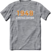 1948 Limited Edition T-Shirt | Goud - Zilver | Grappig Verjaardag en Feest Cadeau Shirt | Dames - Heren - Unisex | Tshirt Kleding Kado | - Donker Grijs - Gemaleerd - L