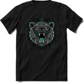 Beer - Dieren Mandala T-Shirt | Aqua | Grappig Verjaardag Zentangle Dierenkop Cadeau Shirt | Dames - Heren - Unisex | Wildlife Tshirt Kleding Kado | - Zwart - M