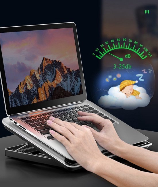 Support Ventilé Pour PC Portable – Aluminium Réglable – 6 Vitesses – Refroidissement