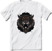 Tijger - Dieren Mandala T-Shirt | Oranje | Grappig Verjaardag Zentangle Dierenkop Cadeau Shirt | Dames - Heren - Unisex | Wildlife Tshirt Kleding Kado | - Wit - 3XL