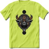 Bizon - Dieren Mandala T-Shirt | Oranje | Grappig Verjaardag Zentangle Dierenkop Cadeau Shirt | Dames - Heren - Unisex | Wildlife Tshirt Kleding Kado | - Groen - L