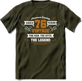 76 Jaar Legend T-Shirt | Goud - Wit | Grappig Verjaardag en Feest Cadeau Shirt | Dames - Heren - Unisex | Tshirt Kleding Kado | - Leger Groen - S