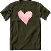 Valentijn Pastel waterverf Hart T-Shirt | Grappig Valentijnsdag Cadeautje voor Hem en Haar | Dames - Heren - Unisex | Kleding Cadeau | - Leger Groen - S