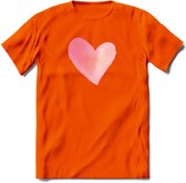 Valentijn Pastel waterverf Hart T-Shirt | Grappig Valentijnsdag Cadeautje voor Hem en Haar | Dames - Heren - Unisex | Kleding Cadeau | - Oranje - M