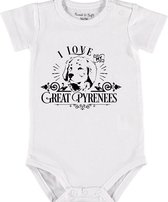 Baby Rompertje met tekst 'pyrenese berghond/ great pyrenees' |Korte mouw l | wit zwart | maat 50/56 | cadeau | Kraamcadeau | Kraamkado