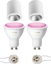 Pragmi Cliron Pro - Opbouw Rond - Mat Wit/Zilver - Verdiept - Ø90mm - Philips Hue - Opbouwspot Set GU10 - White and Color Ambiance - Bluetooth - BSE