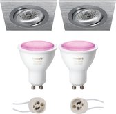 Pragmi Borny Pro - Inbouw Vierkant - Mat Zilver - Kantelbaar - 92mm - Philips Hue - LED Spot Set GU10 - White and Color Ambiance - Bluetooth - BSE