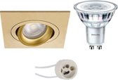 LED Spot Set - Primux Borny Pro - GU10 Fitting - Inbouw Vierkant - Mat Goud - Kantelbaar - 92mm - Philips - CorePro 827 36D - 5W - Warm Wit 2700K - Dimbaar