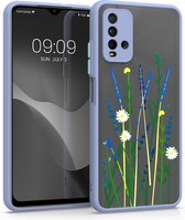 kwmobile hoesje voor Xiaomi Redmi 9T - Back cover in lavendel / groen / mat transparant - Smartphonehoesje - Bloemstengels Lavendel design