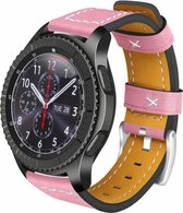 Leren Bandje Voor de Samsung Gear S3 | Galaxy Watch 46mm R800 / Leren Armband / Polsband / Roze zilveren sluiting | Watchbands-shop.nl