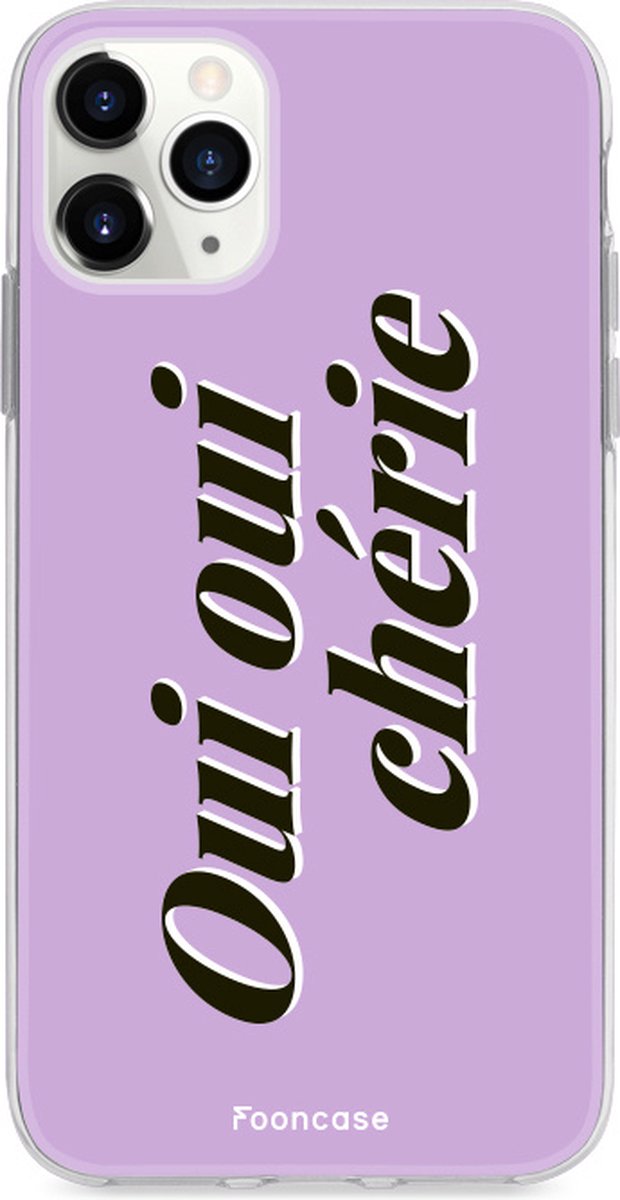 Fooncase Hoesje Geschikt voor iPhone 12 Pro - Shockproof Case - Back Cover / Soft Case - Oui Oui Chérie / Lila Paars & Wit