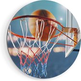 Artaza Dibond Muurcirkel Basketbal in Ring - Hoepel - Bord - Ø 50 cm - Klein - Wandcirkel - Rond Schilderij - Voor Binnen en Buiten