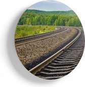 Artaza Houten Muurcirkel - Rails Spoorwegen In Een Bocht - Ø 45 cm - Klein - Multiplex Wandcirkel - Rond Schilderij