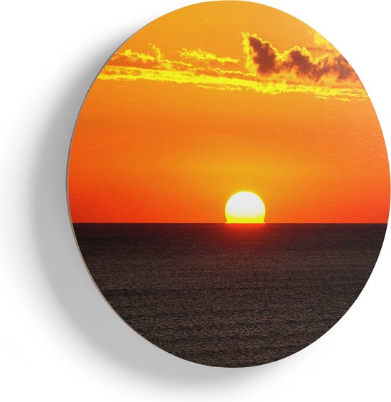 Cercle mural en bois Artaza - Coucher de soleil Oranje dans l'océan - Ø 55 cm - Cercle mural en contreplaqué - Peinture ronde
