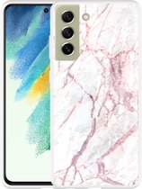 Hoesje Geschikt voor Samsung Galaxy S21 FE White Pink Marble