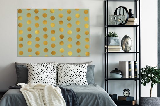 Motif de Luxe de points dorés sur fond vert 120x80 cm - Tirage photo sur toile (Décoration murale salon / chambre)