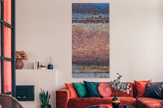 Canvas schilderij 80x160 cm - Wanddecoratie Roest - IJzer - Platen - Muurdecoratie woonkamer - Slaapkamer decoratie - Kamer accessoires - Schilderijen