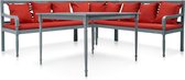 vidaXL 4-delige Loungeset massief acaciahout grijs en rood