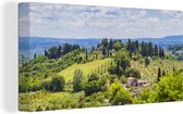 Canvas Schilderij Wijngaarden in het middeleeuws ommuurde stadje San Gimignano in Italië - 40x20 cm - Wanddecoratie