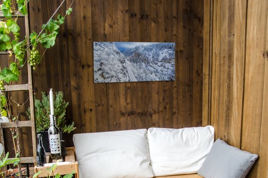 Affiche de jardin Train à travers le paysage hivernal de la Suisse - 80x40 cm - Décoration murale Outdoor - Affiche de jardin - Toile de jardin - Affiche de clôture - Peinture de jardin