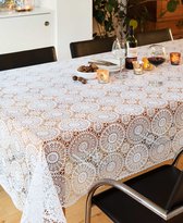 Raved Tafelzeil Ronde Kanten Bloemen  140 cm x  270 cm - Wit - Polyester - Afwasbaar - Feestdagen
