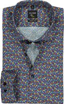 OLYMP No. Six super slim fit overhemd - mouwlengte 7 - donkerblauw met bloemtjes dessin - Strijkvriendelijk - Boordmaat: 41