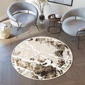 Tapiso Breeze Vloerkleed Rond Bruin Creme Modern 3D Effect Tapijt Maat- 133x133