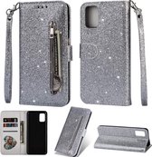 LuxeBass Hoesje geschikt voor Samsung Galaxy A51 Glitter Bookcase met rits - hoesje - portemonneehoesje - Zilver - telefoonhoes - gsm hoes - telefoonhoesjes
