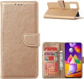 LuxeBass Hoesje geschikt voor Samsung Galaxy M31s - Bookcase Goud - portemonnee hoesje - telefoonhoes - gsm hoes - telefoonhoesjes